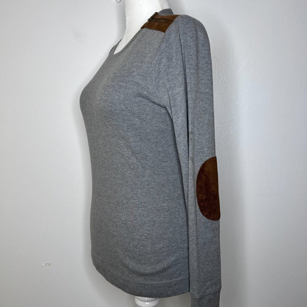 Lauren Ralph Lauren Women's Large Grey‎ Top Long Sleeve Suede Elbow Pads Zipper